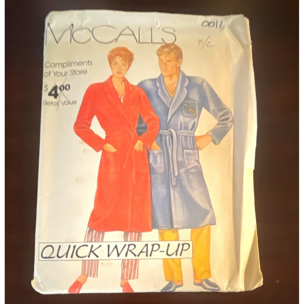 McCall's 0011 Vintage Quick Wrap-Up Women's Robe Sewing Pattern Small-XL